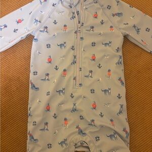 Janie and Jack Light Blue Rashguard One-Piece with Dog Print